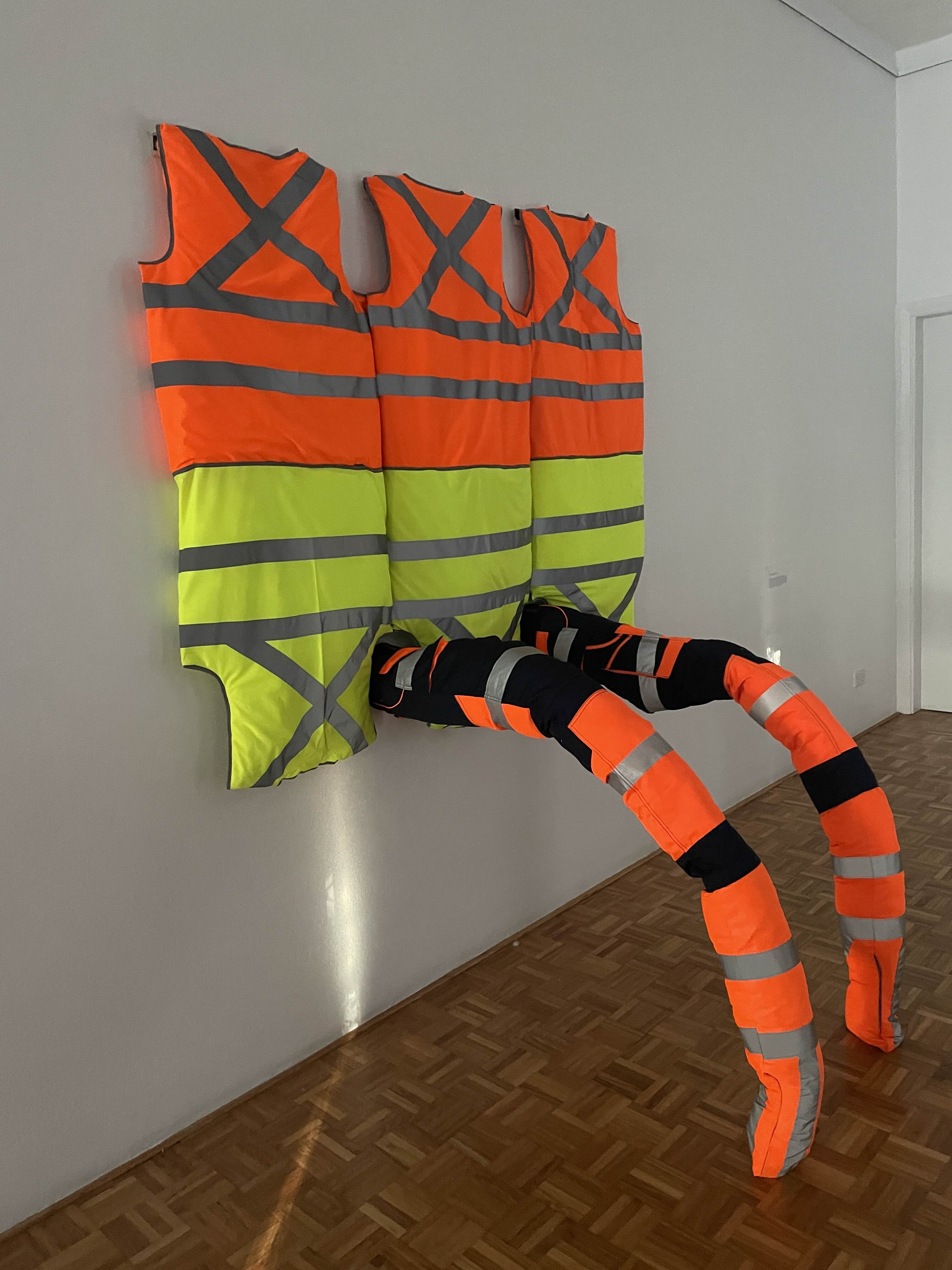 Open Pits and Transmission safety vest, sculpture, mining, extractions, First Nations